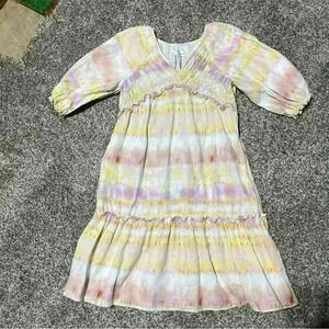 Zara  13 14 164 Kids Girls Linen Blend Tie Dye Sleeve Dress